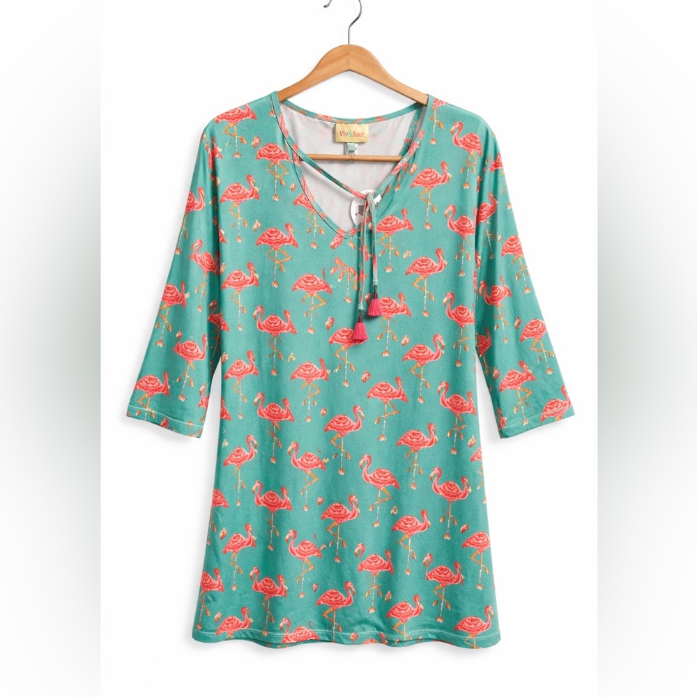 Viv & Lou Flamingo Swim Cover Up Tunic Dress NWT Tropical S/M Cruise Summer New